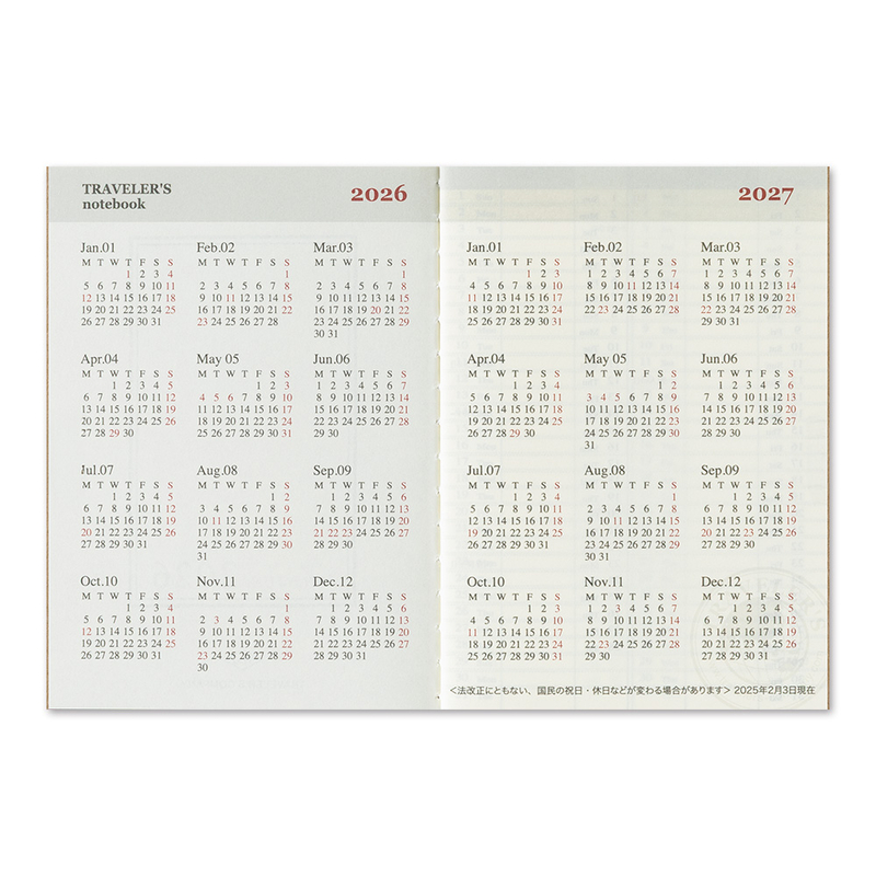 Traveler's Company Traveler's Notebook Agenda 2026 Settimanale Passport Size