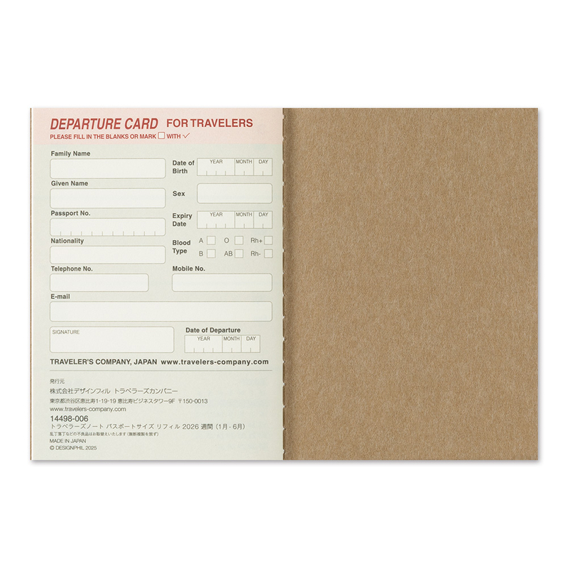 Traveler's Company Traveler's Notebook Agenda 2026 Settimanale Passport Size