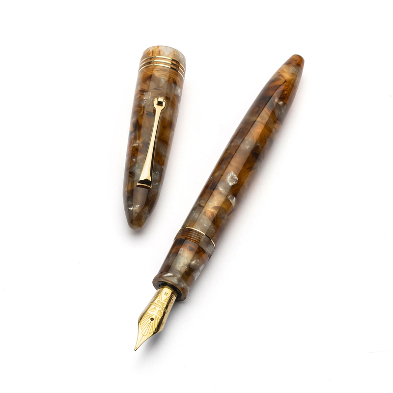 Leonardo Officina Italiana Leonardo Furore Fountain Pen Acque Ambrate & Gold 14k Leonardo Officina Italiana Leonardo Furore Fountain Pen Acque Ambrate & Gold 14k