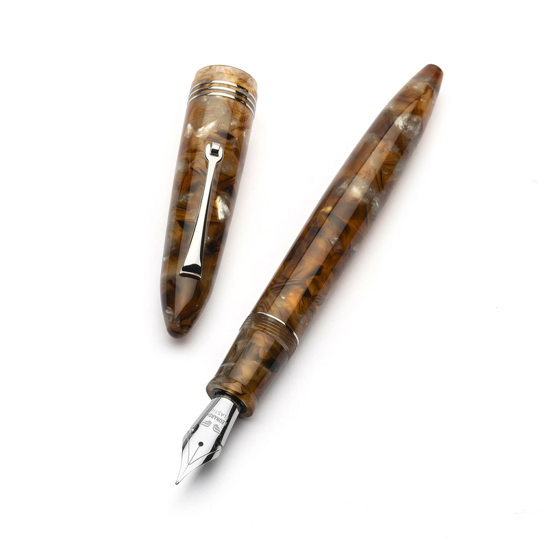 Leonardo Officina Italiana Leonardo Furore Fountain Pen Acque Ambrate & Rhodium 14k Leonardo Officina Italiana Leonardo Furore Fountain Pen Acque Ambrate & Rhodium 14k