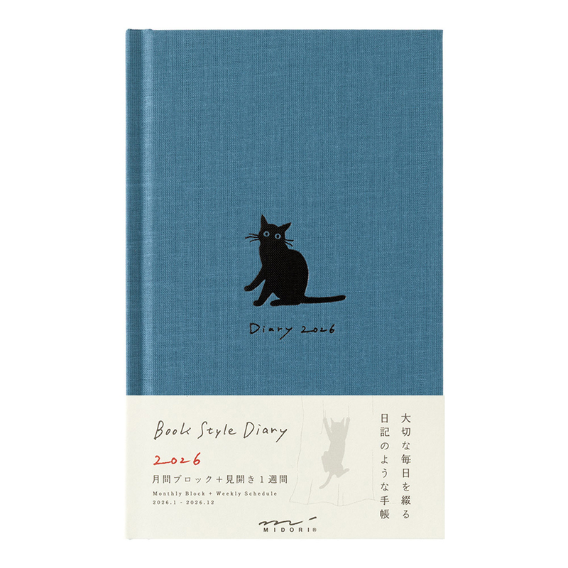 Midori Midori Book Style Diary 2026 B6 Cat Navy