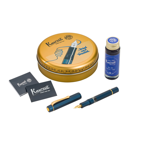 Kaweco Sport Piston Filler Starter Set Fountain Pen & Ink Navy & Gold