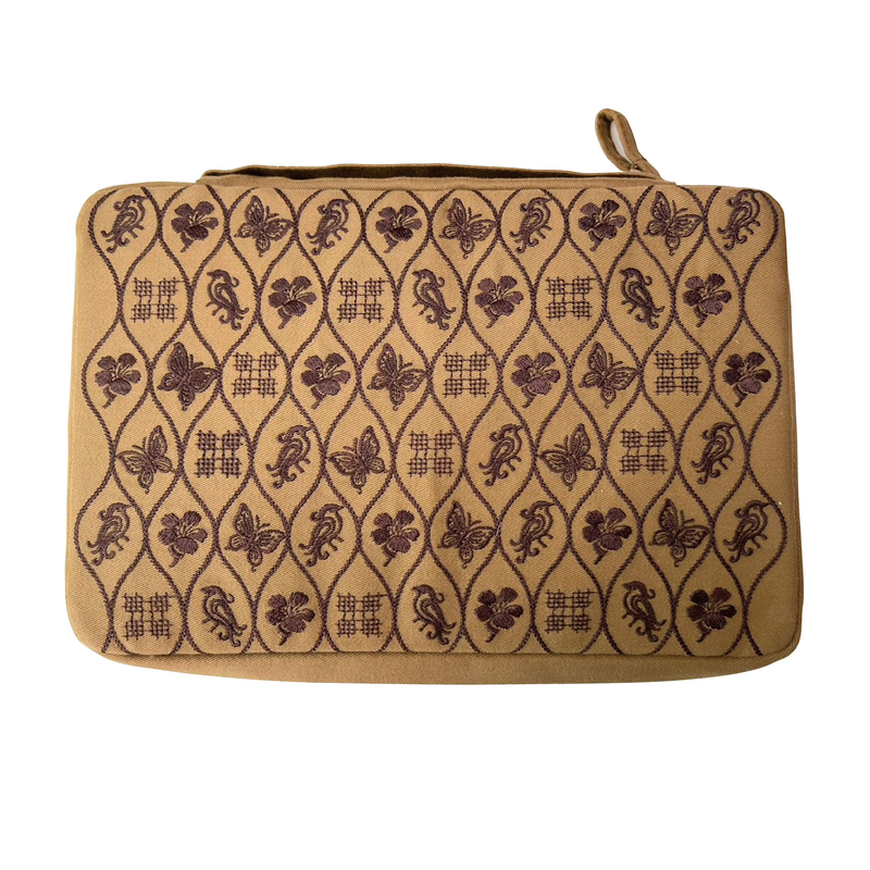 Kyoku Haku Kyoku Haku Pen Case for 20 Pens Embroidered Brown