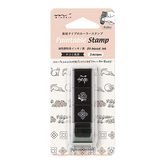 Midori Paintable Stamp Roller Cat & Landscape