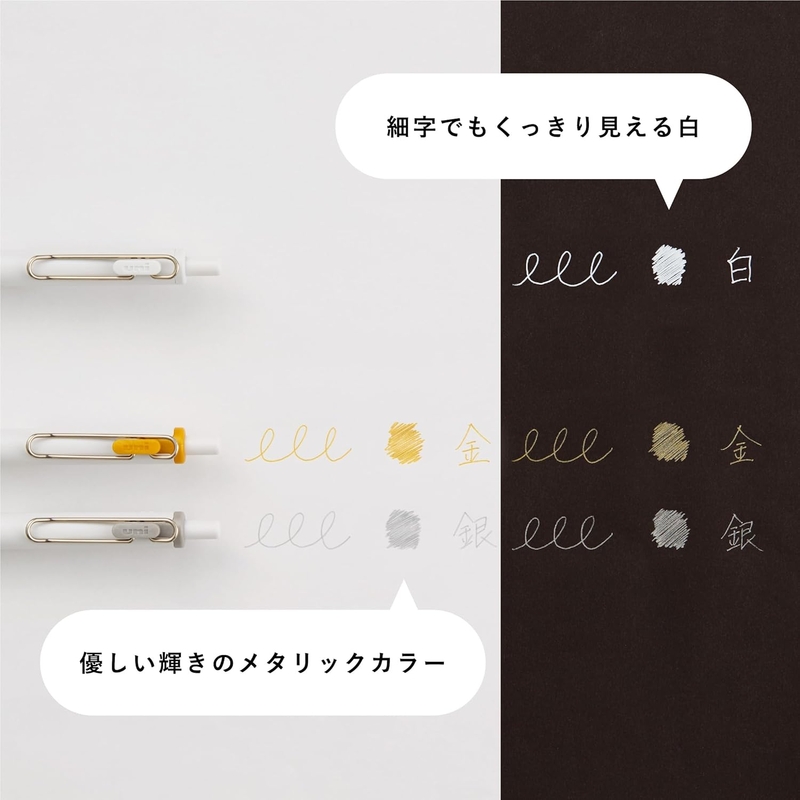 Uni Uni-ball One 0.5 mm Set di 3 Penne Gel Bianca - Argento - Oro