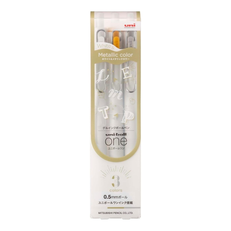 Uni Uni-ball One 0.5 mm Set di 3 Penne Gel Bianca - Argento - Oro