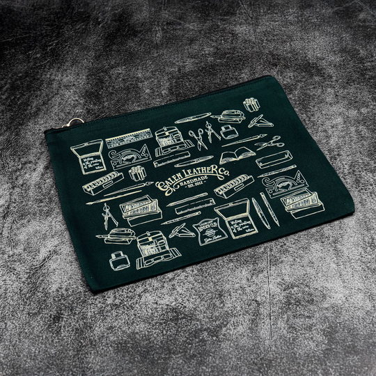 Galen Leather Canvas Clutch Green