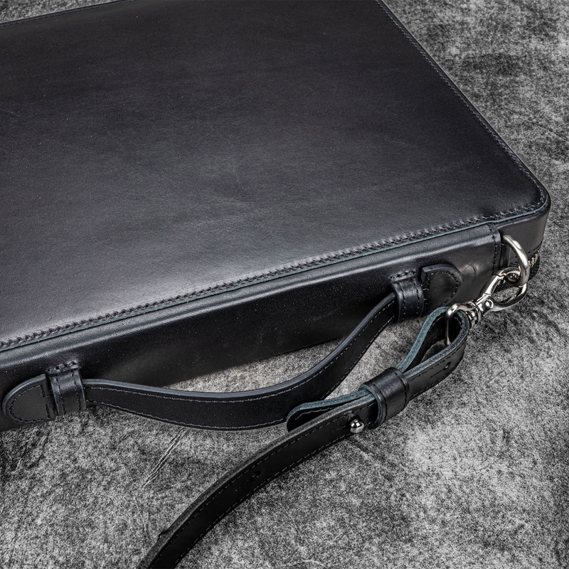 Galen Leather Compendium Bag Zippered Folio A4 Black