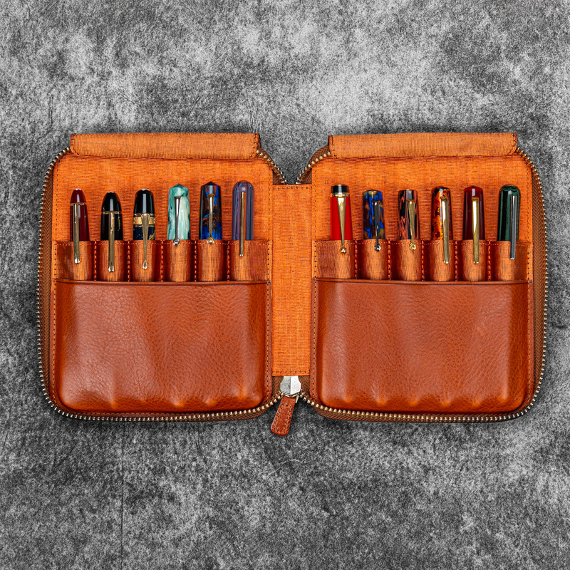 Galen Leather Galen Leather Zippered 12 Slots Pen Case Deep Cognac