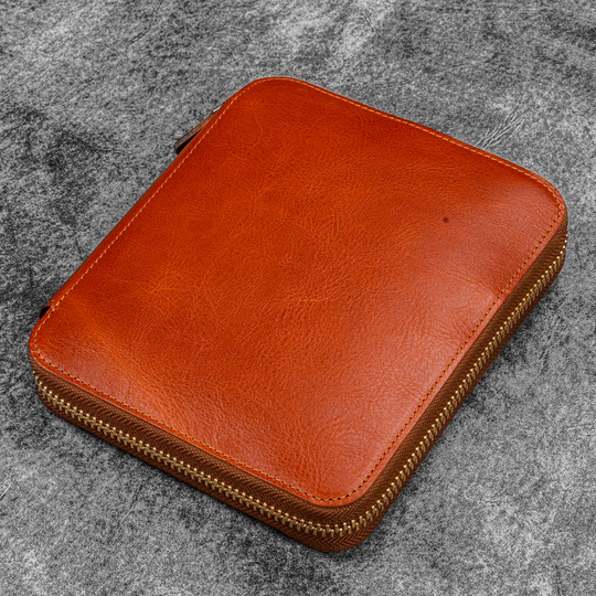 Galen Leather Portapenne in Pelle con Zip 12 Posti Deep Cognac