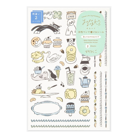 Midori Yuru Log Decoration Stickers 2 Sheets Sweets & Animals