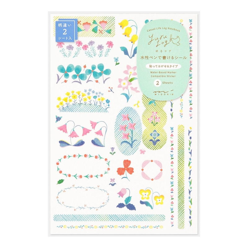 Midori Midori Yuru Log Decoration Stickers 2 Sheets Floral