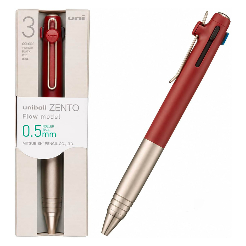 Uni Uni-ball Zento Flow 3 Color 0.5 mm Multi Pen Burgundy