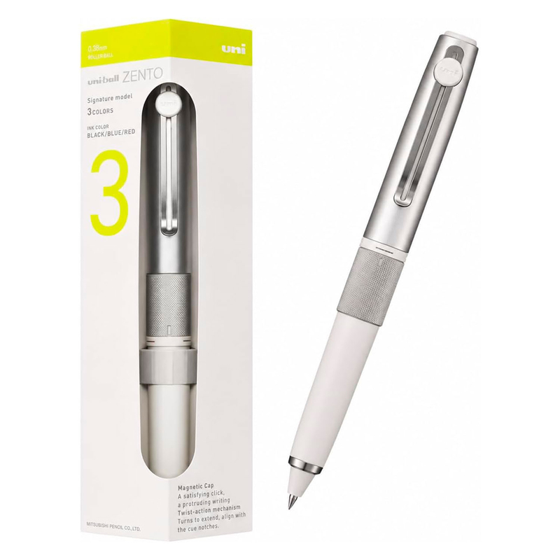 Uni Uni-ball Zento Signature 3 Color 0.38 mm Penna Multifunzione Silver